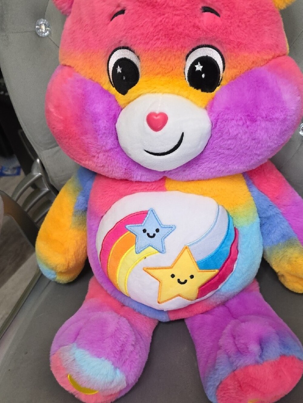 24" Care Bears Rainbow Star Belly Plush - Dare To Care Bear - Picture 4 of 7
